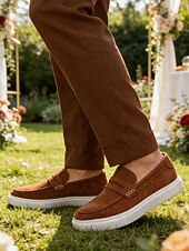 baratos Mocassins-Mocassins masculinos marrons com detalhe de tira, calçados modernos e confortáveis para eventos casuais e semiformal, perfeitos para o escritório, uso informal, passeios de fim de semana e casamentos.
