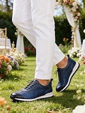 cheap Dress Sneakers-Men's Navy Blue Leather Sneakers – Elegant Design, Perfect for Weddings, Formal Gatherings and Semi-Formal Events
