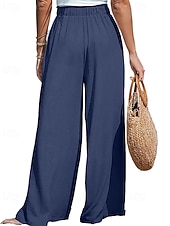 preiswerte Unterteile-Damen Kunstbaumwollleinen Weites Bein Chinos Sommerhose Urlaub Streetwear Lässig Volle Länge Mittlere Taillenlinie Einfach Kordelzug Tasche Atmungsaktiv Mikroelastisch Täglich Outdoor Straße Grau