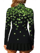 abordables Chemise pour femmes-Saint Patrick Femmes Dégradé Trèfle Sweat-shirt Sweat-shirt polo Hauts Chemise manche longue Fermeture éclair Imprimé Quart de zip UPF50+ Résistant aux UV Élastique Respirant Volley-ball Tennis Le