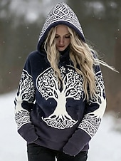 economico Arte &amp; Design Tops-Per donna Felpa con cappuccio Patchwork Stampato Tasca Frontale Grafico Geometrico Vintage Casual Manica Lunga Con Cappuccio Top Regolari Casuale Streetwear Abbigliamento Quotidiano Blu blu navy