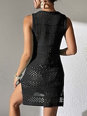 economico Abiti da spiaggia-Copertura costume da bagno da donna abito ritagliato abbigliamento da spiaggia monocromatico scollatura a V senza maniche