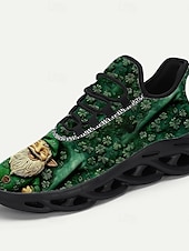  Herrsneakers med St. Patrick's Day-tema – rolig grön design med tryck av gnomer och dödskalle, perfekt för St. Patrick's Day-firanden och vardagskläder