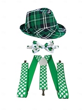 رخيصةأون مُكَمِّلات-قبعة نسائية خضراء منقوشة بنقشة مربعات ليوم القديس باتريك، نظارات برسيم، قفازات، ربطة عنق &amp;طقم جوارب مخططة – إكسسوارات احتفالية ممتعة لاحتفالات عيد القديس باتريك