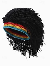 preiswerte St. Patrick&amp;#39;s Day-Herren-Perückenmütze aus Häkelgarn, mehrfarbiges Design mit grünen, roten und gelben Streifen, perfekt für den St. Patrick's Day und Kostümpartys