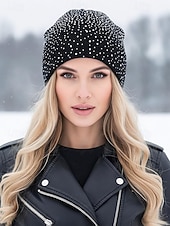 halpa Naisten hatut-Naisten neulottu polyesteripipo, strassikoriste, saatavilla useissa väreissä, täydellinen talvimuotiin