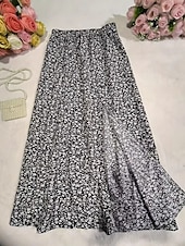 cheap Casual Skirts-Women's Elegant Fashion Casual Maxi High Waist Skirts Floral Print Split Ends Micro-elastic Stretchy Daily Street Black Pink Summer