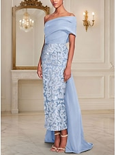  Sheath Column Floor Length Beaded Eembroidered Formal Dresses Mother of the Bride Dress Evening Gown Ball Gown Formal Dress Elegant Glittering Sleeveless Off Shoulder Wedding Formal Pocket Satin Lace