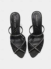 preiswerte Brautjungfer-Rosa Damen-Stilettos mit Spitze – elegante offene Pantoletten mit Strassriemen, romantisch-festlicher Stil, perfekt für Brautjungfern bei Hochzeiten