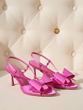 رخيصةأون ضيف حفل الزفاف-حذاء بكعب عالٍ مفتوح من الخلف مزين بفيونكة من الساتان باللون الأرجواني للنساء - حذاء أنيق لحفلات الزفاف في الحديقة، مثالي لحفلات العشب الخارجية وفعاليات الربيع والصيف