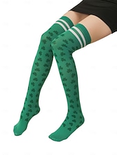 voordelige St. Patrick&amp;#39;s Day-Damessokken in St. Patrick's Day-groen, tot de knie, met klavertje vier – perfect voor feestelijke gelegenheden en de feestdagen.