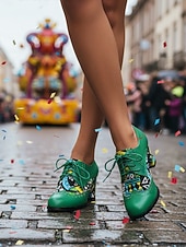 billiga Kvinno skor-Kvinnors Mardi Gras Gröna Snörning Knasiga Mönstrade Klackar Oxford – Färgglad Karneval Stil Perfekt för Festivalfirande Rolig  Vibrant Look