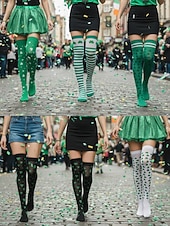 voordelige St. Patrick&amp;#39;s Day-Damessokken in St. Patrick's Day-groen, tot de knie, met klavertje vier – perfect voor feestelijke gelegenheden en de feestdagen.