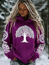 economico Top Viking-Per donna Felpa con cappuccio Stampato Grafico Geometrico Tribale Casual Manica Lunga Con Cappuccio Top Regolari Casuale Abbigliamento da sera Streetwear Blu Rosso violaceo Viola Verde Primavera
