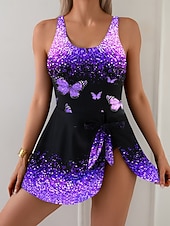 economico Costumi interi-Costume da bagno intero da donna con gonna gonna per vacanze in spiaggia ombre grafico scollatura a U senza maniche