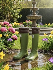 cheap Fashion Boots-Women's Foldable Green Rain Boots - Waterproof, Adjustable Cuff Garden Boots with Non-Slip Sole | Practical Casual Style for Gardening, Yard Work, Outdoor Errands &amp; Rainy-Day Walks