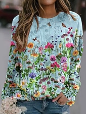 halpa Kukalliset hupparit-Naisten Pullover-huppari Painettu Kuvitettu Vapaa-aika Pitkähihainen Tiukka pyöreä kaula-aukko Tavalliset topit Kausaliteetti Katu Pyhäpäivä Sininen Valkoinen Keltainen Taivaan sininen Purppura Kevät