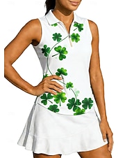 cheap Women's Shirt-St. Patrick Women's Floral Clover Tops Sport Shirt Golf Polo Shirt Tank Top Sleeveless Zipper Floral UPF50+ UV Resistant High Elasticity Moisture Wicking Breathable Volleyball Tennis Golf Collar