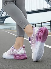 baratos Tênis de Corrida Femininos-Tênis feminino rosa com amortecimento a ar – calçado leve em mesh com degradê rosa, design respirável, confortável para corrida, caminhada, treinos na academia e uso casual.