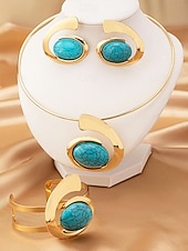 זול שרשרת נשים-סט תכשיטי סגסוגת בוהמי לנשים עם אבני טורקיז - שרשרת, עגילים וצמיד, זמינים במגוון צבעים - מושלם לאירועים יומיומיים וחגיגיים