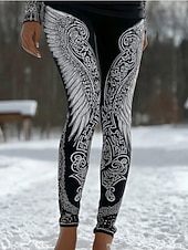 Недорогие Викинг принт-Жен. Леггинсы Отпуск Винтаж Этнический стиль Полная длина Завышенная Графика Абстракция 3D печать Комфорт Быстровысыхающий Воздухопроницаемость Эластичная Черный Лиловый Темно-Серый Черно-белый