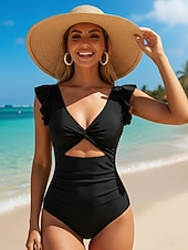 levne Jednodílné plavky-Dámské jednolité plavky zeštíhlující s řasením sexy s výřezem monokini s kontrolou břicha vysokým pasem štíhlé bez zad elegantní na dovolenou jednobarevné s V výstřihem bez rukávů