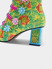 olcso Női cipő-Női Mardi Gras Színes Virágos Csipkés Magassarkú Csizmák – Élénk Retro 1970-es Évek Inspirálta Design Világos Virágos Részletekkel Tökéletes Karneválra Fesztiválokra és Jelmezes Eseményekre