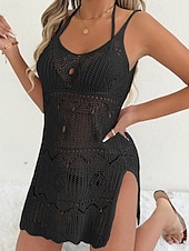 abordables Robes de plage-Femmes Maillots de Bain Vêtement couvrant Robe de Bain Robes Maillot de bain Découpé Vacances Tenues de plage Couleur Unie Col Halter Sans manches Maillots de bain