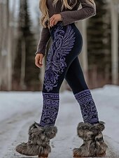 Недорогие Викинг принт-Жен. Леггинсы Отпуск Винтаж Этнический стиль Полная длина Завышенная Графика Абстракция 3D печать Комфорт Быстровысыхающий Воздухопроницаемость Эластичная Черный Лиловый Темно-Серый Черно-белый