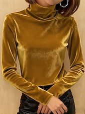 preiswerte Einfarbiges T-Shirt-Damen T-Shirt Druck Gestuft Einfarbig Grafik Elegant Vintage Mode Langarm Rollkragen Normale Oberteile Täglich Ausgehen Wochenende Wein Königsblau Purpur Gold Grün Herbst Winter