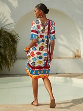 economico Abiti floreali-Femminile Abito al ginocchio Rosso Manica Corta Mezza Manica Mezze maniche Astratto Stampa animal Floreale Estate Primavera Primavera &amp; Estate Scollo a V Scollo a V profondo Vacanza Dichiarazione
