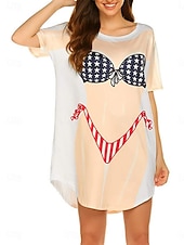 billiga Strandklänningar-Kvinnors Baddräktsklänning Semester Strandkläder Grafisk Flagga Rund Hals Lång Ärmar Baddräkter
