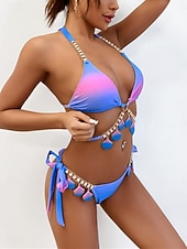 Недорогие Бикини-Женский бикини из 2-х частей Купальник Щекотливый Узкий Без спины Отпуск Пляжная одежда Омбре Халтер ведро Без рукавов