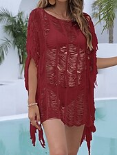 رخيصةأون قفطان-نسائي ملابس السباحة تغطية الجسم فستان السباحة ملابس السباحة مقصوص هامش العطلة ملابس الشاطئ لون الصلبة دون الكتف كم قصير بدلة سباحة