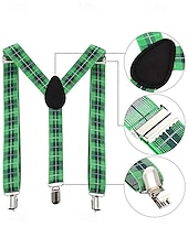 abordables Accesorios-Conjunto de accesorios para disfraz de San Patricio para hombre: sombrero, pajarita y tirantes a cuadros verdes, poliéster con múltiples estampados, ideal para desfiles y fiestas irlandesas.