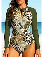 levne Rash guardy One Piece-Dámské Ochrana proti vyrážce Plavky Sada plavek Leopard Geometrický Tropický vzhled Zapni UPF50+ Rychleschnoucí Lehká váha Dlouhý rukáv Triko na plavání Surfování Plážové Vodní sporty Léto