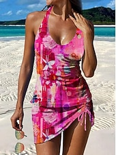 billiga Tankinis-Dam Badkläder Tankini Kjol Baddräkt Halterneck Elegant Semester Blommig Grafisk Ärmlös Baddräkter