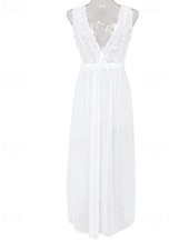 voordelige Rompers voor dames-Dames Nachtjapon Casual Zacht Satijn Heldere kleur Lapwerk Netstof Dagelijks Huis Bed Mouwloos V-hals Zwart Wit Wijn Zomer Ruim Passend