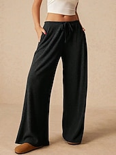 tanie szerokie nogawki i wysoki stan-Damskie Bezczelny Typu Chino Urlop Moda miejska Codzienny Pełna długość Średia talia Równina Kieszeń Elastyczna konstrukcja ze sznurkiem Wygodny Średnio elastyczny Codzienny Na zewnątrz Urlop Szary