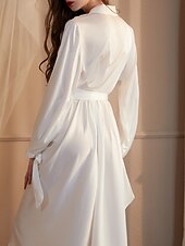 levne Dámské dupačky-Dámské Župan Na běžné nošení Měkké Satén Čistá barva Nabírané šaty Šněrování Denní Domů Postel Dlouhý rukáv Do V Černá Bílá Šampaňská Světlá růžová Fialová Léto Jaro Běžný