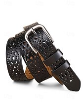 halpa Naisten vyö-Naisten aitoa nahkaa oleva vyö, vintage-rei'itetty kukkakuvio metallisoljella, rento klassinen tyyli, monivärinen vyö farkkuihin, mekkoihin, jokapäiväiseen käyttöön ja ulkoiluun.