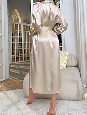 Χαμηλού Κόστους Γυναικείες ρόμπες-Γυναικεία Ρόμπα Καθημερινό Μαλακή Σατέν Μονόχρωμες Με Κορδόνια Καθημερινά Σπίτι Κρεβάτι Μακρυμάνικο Λαιμόκοψη V Μαύρο Ανθισμένο Ροζ Ρουμπίνι Χακί Καλοκαίρι Κανονικό