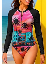 economico Rash Guards Interi-Per donna Standard Top sottomuta Costume da bagno Costume Intero Tropicale Color-blocking con reggiseno incorporato UPF50+ Protezione UV Elastico Manica Lunga Costume da Bagno Body Surf Spiaggia