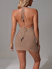 halpa Rantamekot-Naisten peitetty uimapuku mekko leikkaus virkattu lomarantalaitteet yksivärinen halterneck hihaton pitkähihainen uimapuku