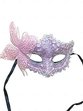 billiga Tillbehör-Damernas Lila Spetssmetande Fjärilsmaske Mardi Gras Mask med Blomdetaljer - Elegant Venetiansk Karneval Kostymtillbehör för Fester  Bollar