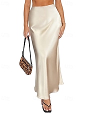 abordables Faldas Formales-Mujer Elegante Moda Maxi Alta cintura Faldas Plano Frunce Rígido Diario Calle Negro Champaña Verde Ejército Verde Trébol Verano