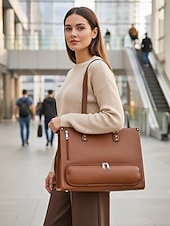 cheap Handbag &amp; Totes-Women's Faux Leather Tote Bag with Adjustable Shoulder Strap, Large Capacity, Waterproof, Multiple Colors - Perfect for Weekend Getaways and Daily Commute