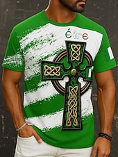 billiga Semester-St Patrick Herr Grafisk Kors T-shirt Kortärmad tröja T-shirt T-shirt T-tröja Kortärmad T-shirt 3D-tryck Rund hals Skjorta Dagligen Designer Ledigt Fest St Patricks Day Helgdag Vit Grön Sommar Vår