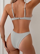 abordables Conjuntos de bikini-Mujer Bañadores Bikini 2 piezas Bermudas Traje de baño Espalda al Aire Vacaciones Ropa de playa Color sólido Escote en U Sin Mangas Trajes de baño