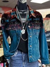 preiswerte Freizeitjacken-Damen Jacke Warm Leicht Knöpfe Druck Aktiv Vintage Künstlerisch Lässig Blumen Lässig Regulär Umlegekragen Normale Passform Langarm Oberbekleidung Blau Grün Beige Frühling Herbst